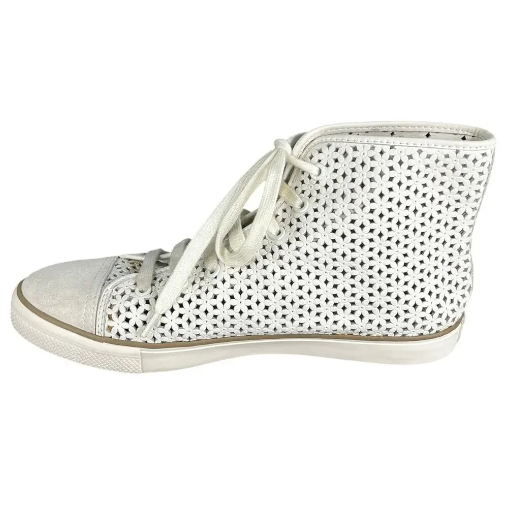 Tory Burch Women’s White Leather Perforated High Top Sneaker Size US 11
